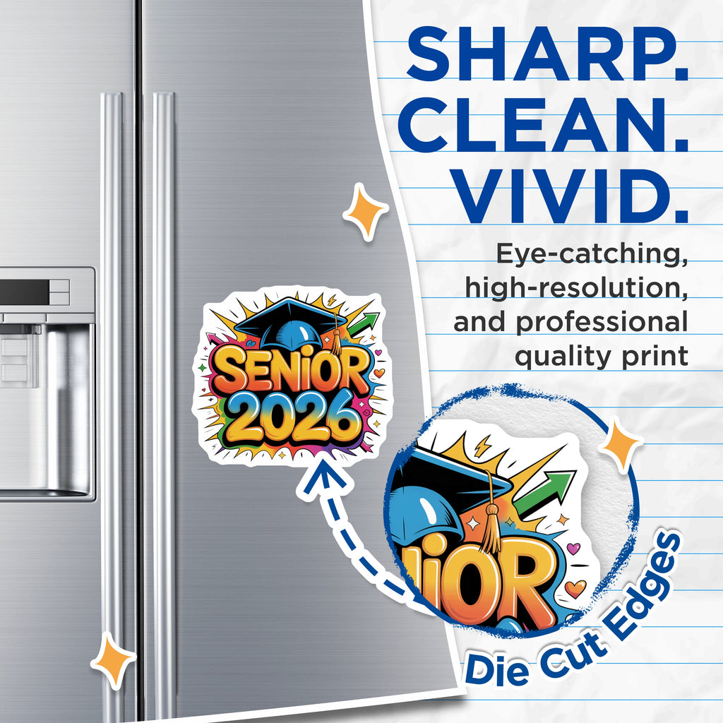 (2 Pack) Senior 2026 Magnets - Graduation Class of 2026 - High School College Grad Decor Celebration - 5 Inches On Longest Side - Thick Durable Magnet - Made in USA - MAG37641