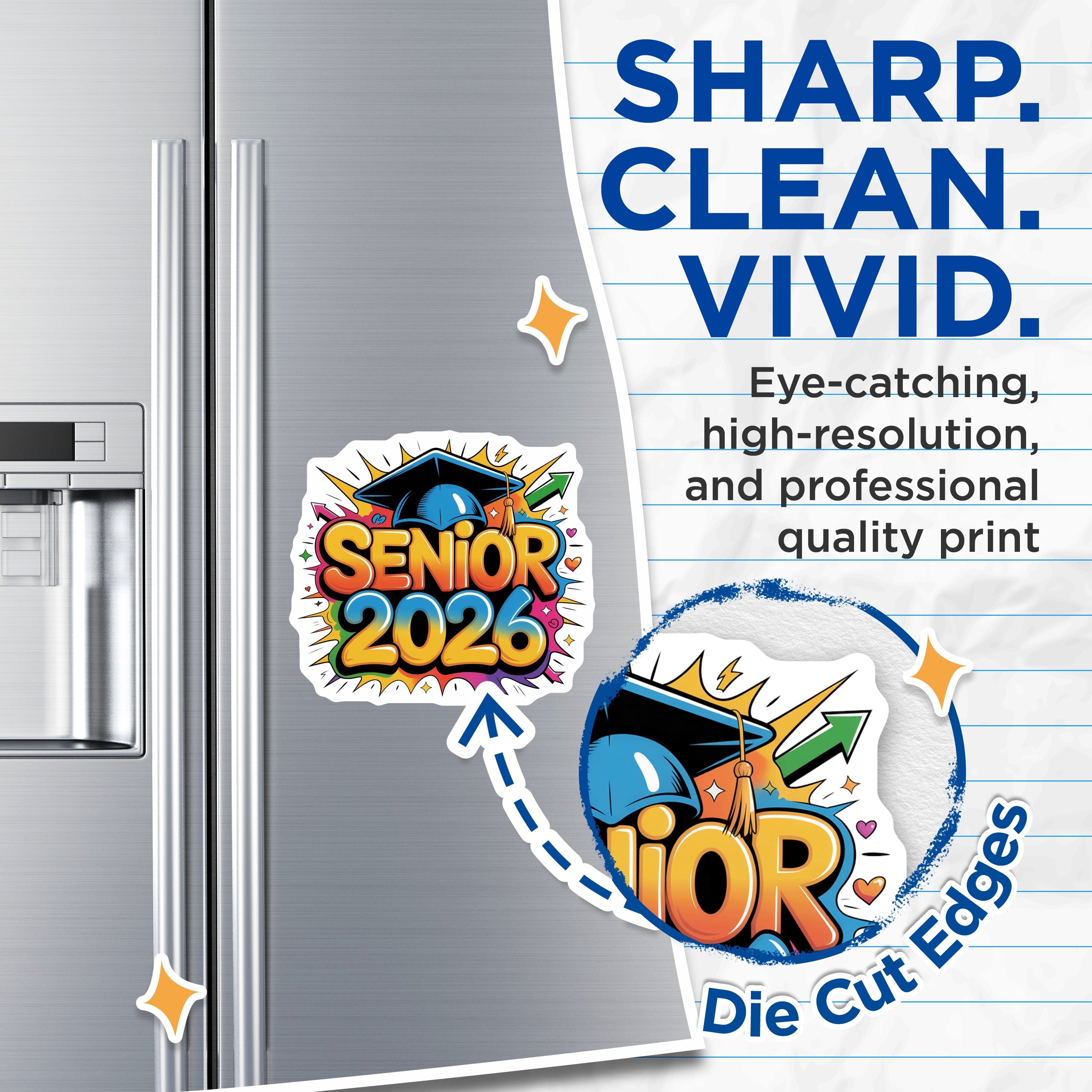 (2 Pack) Senior 2026 Magnets - Graduation Class of 2026 - High School College Grad Decor Celebration - 5 Inches On Longest Side - Thick Durable Magnet - Made in USA - MAG37641
