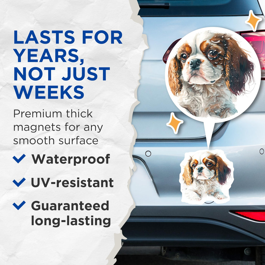 (2 Pack) Cavalier King Charles Magnets - Cute Puppy Blenheim Art - Pet Owner Refrigerator Decor - 5 Inches On Longest Side - Thick Durable Magnet - Made in USA - MAG30971