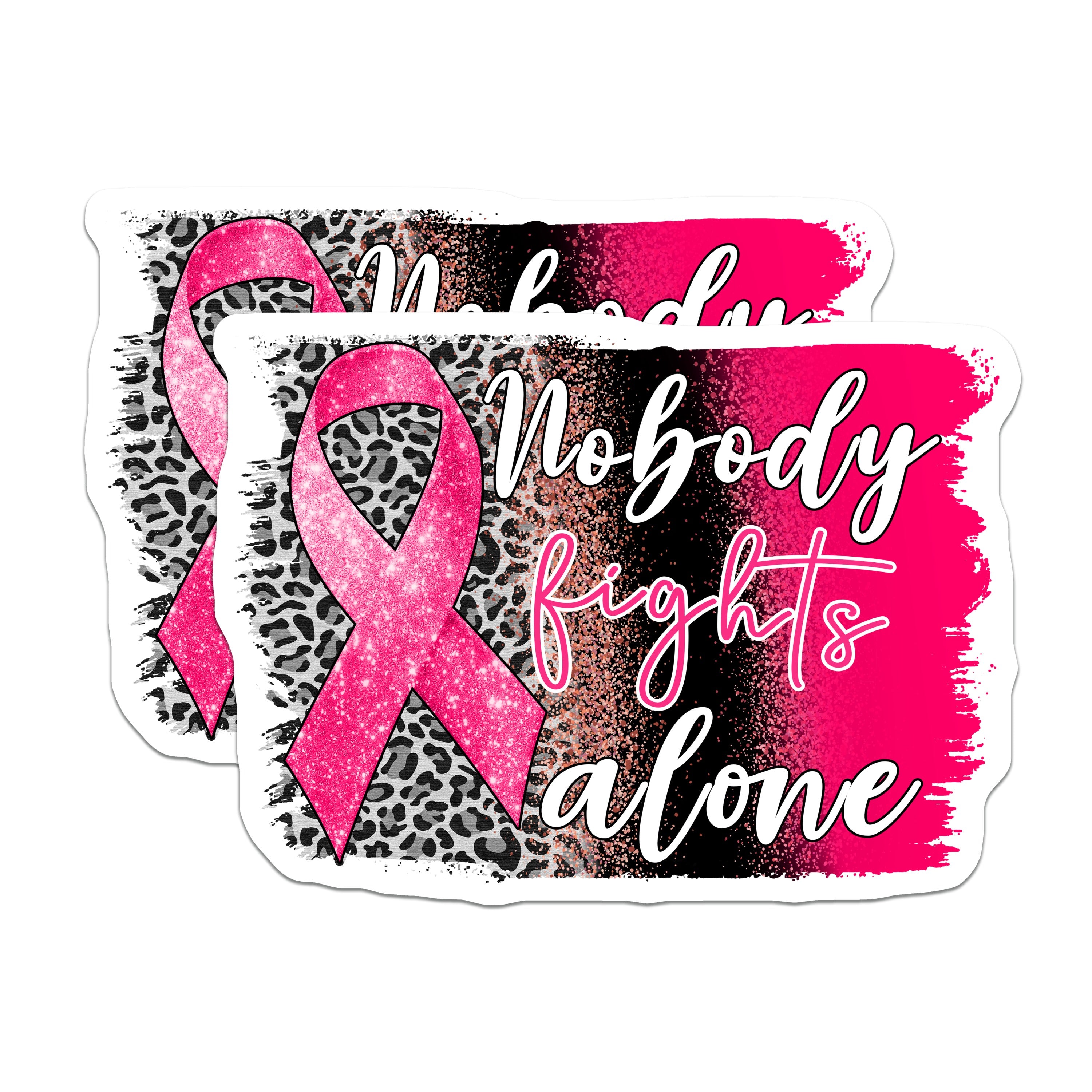 (2 Pack) Breast Cancer Awareness Magnets - Pink Ribbon Support - Nobody Fights Alone Warrior Strength - 5 Inches On Longest Side - Thick Durable Magnet - Made in USA - MAG37588