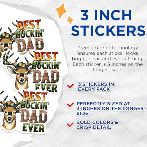(3 Pack) Best Buckin Dad Ever Decals - Hunting Dad Stickers - Laptop Decals - 3 Inches On Longest Side - Easy Peel & Apply - Made in USA - 3MCS6245