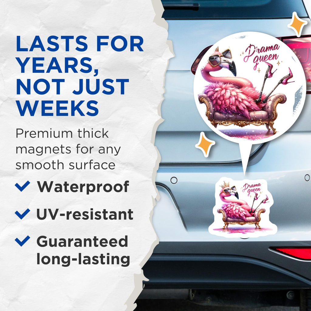 (2 Pack) Drama Queen Flamingo Magnets - Sassy Bird Art - Humorous Refrigerator Decor - 5 Inches On Longest Side - Thick Durable Magnet - Made in USA - MAG22330