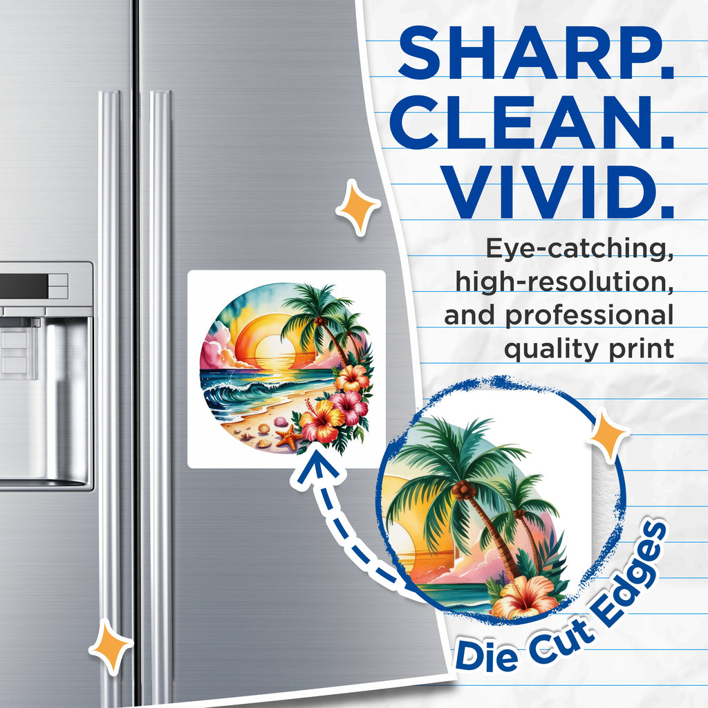 (2 Pack) Tropical Beach Sunset Magnets - Hawaiian Island Decor - Coastal Refrigerator Accent - 5 Inches On Longest Side - Thick Durable Magnet - Made in USA - MAG36931