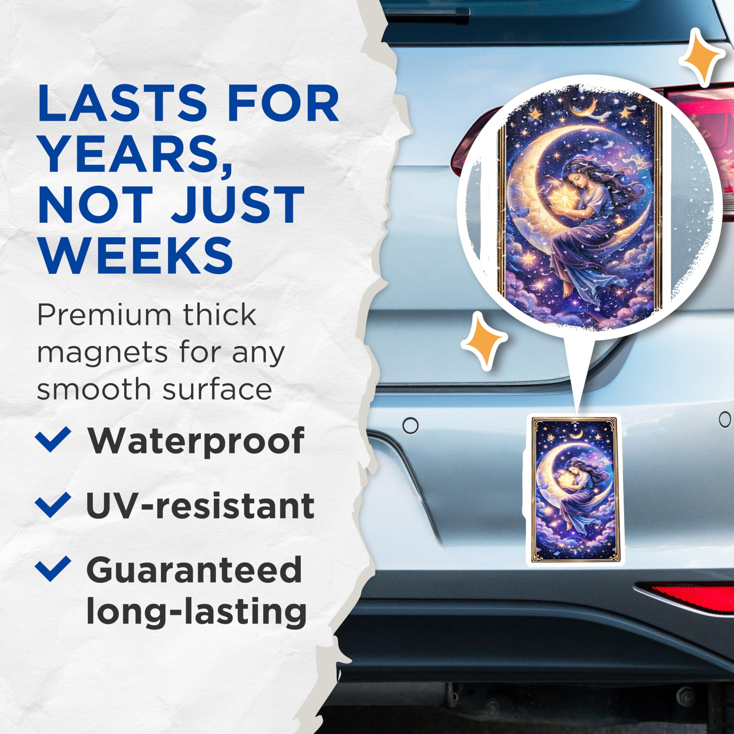 (2 Pack) Celestial Woman Magnets - Moon and Star Art - Cosmic Home Decor - 5" On Longest Side - Premium Magnet - for Cars, Refrigerators, Toolboxes, Lockers - Made in USA - MAG15491