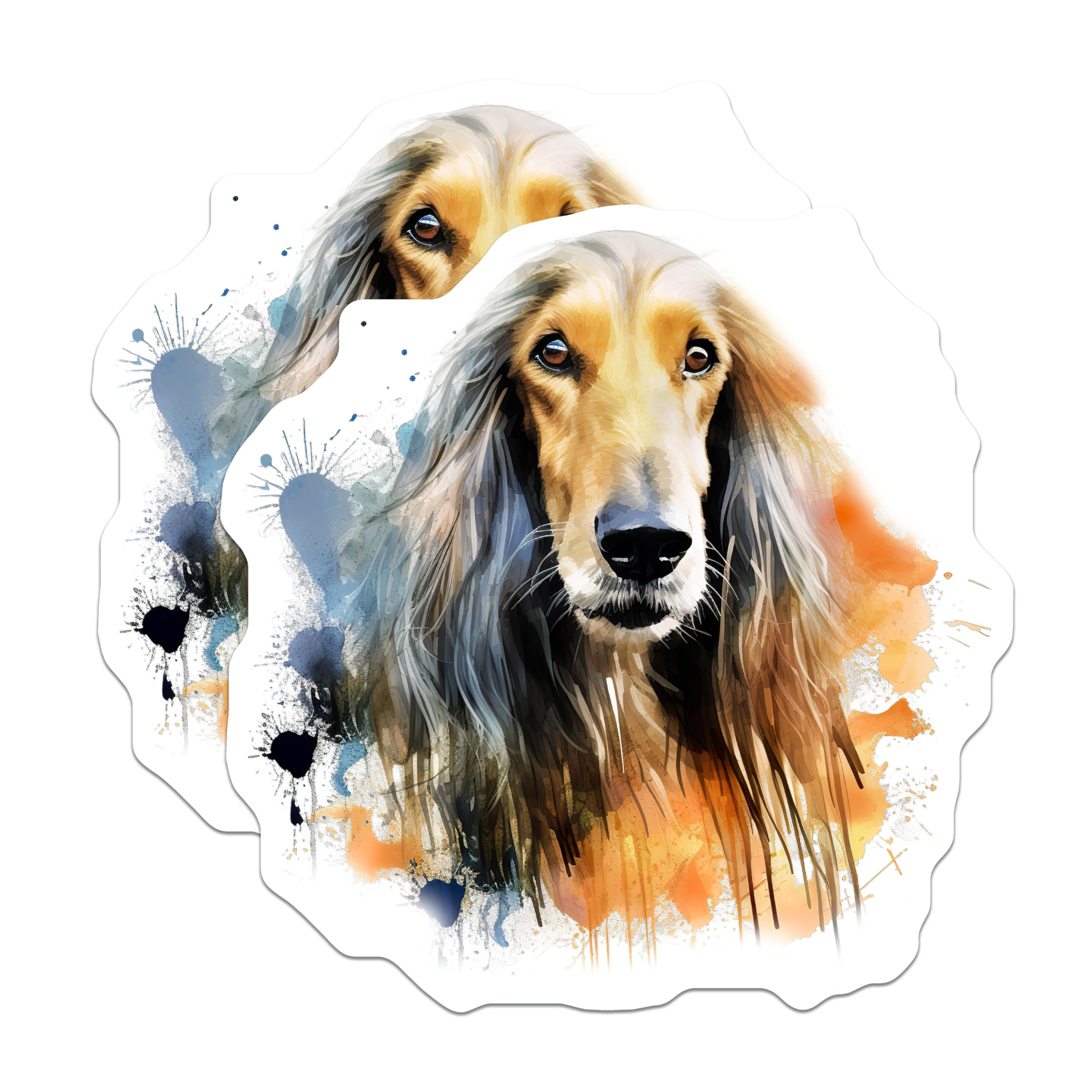 (2 Pack) Afghan Hound Magnets - Exquisite Watercolor Dog Art - Pet Lover Home Decor - Majestic Canine Sighthound Collectible - 5 Inches On Longest Side - Thick Durable Magnet - Made in USA - MAG24890