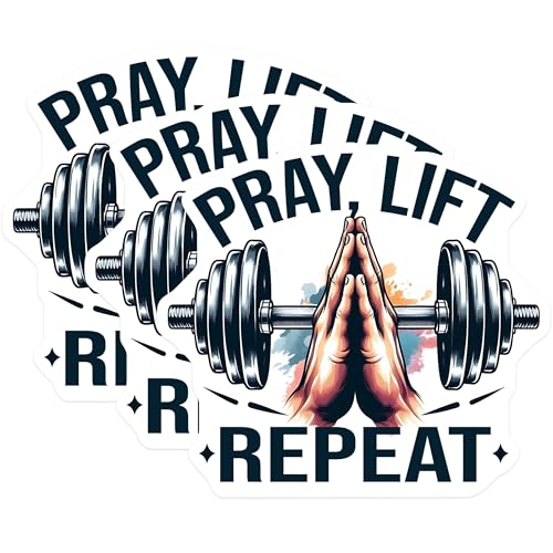(3 Pack) Pray Lift Repeat Decals - Fitness Motivation - Gym Lover Decal - 3 Inches On Longest Side - Easy Peel & Apply - Made in USA - 3MCS8412