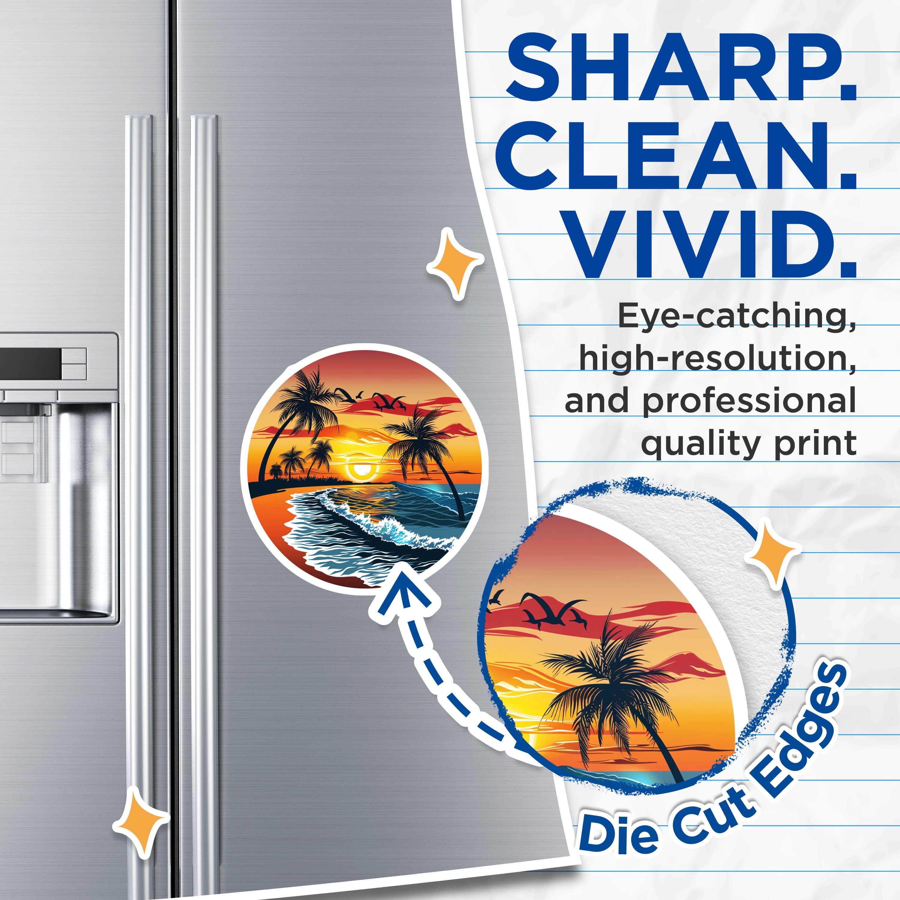 (2 Pack) Beach Sunset Palm Tree Magnets - Tropical Ocean Wave - Coastal Vibe Decor - Summer Vacation Souvenir - 5 Inches On Longest Side - Thick Durable Magnet - Made in USA - MAG37164