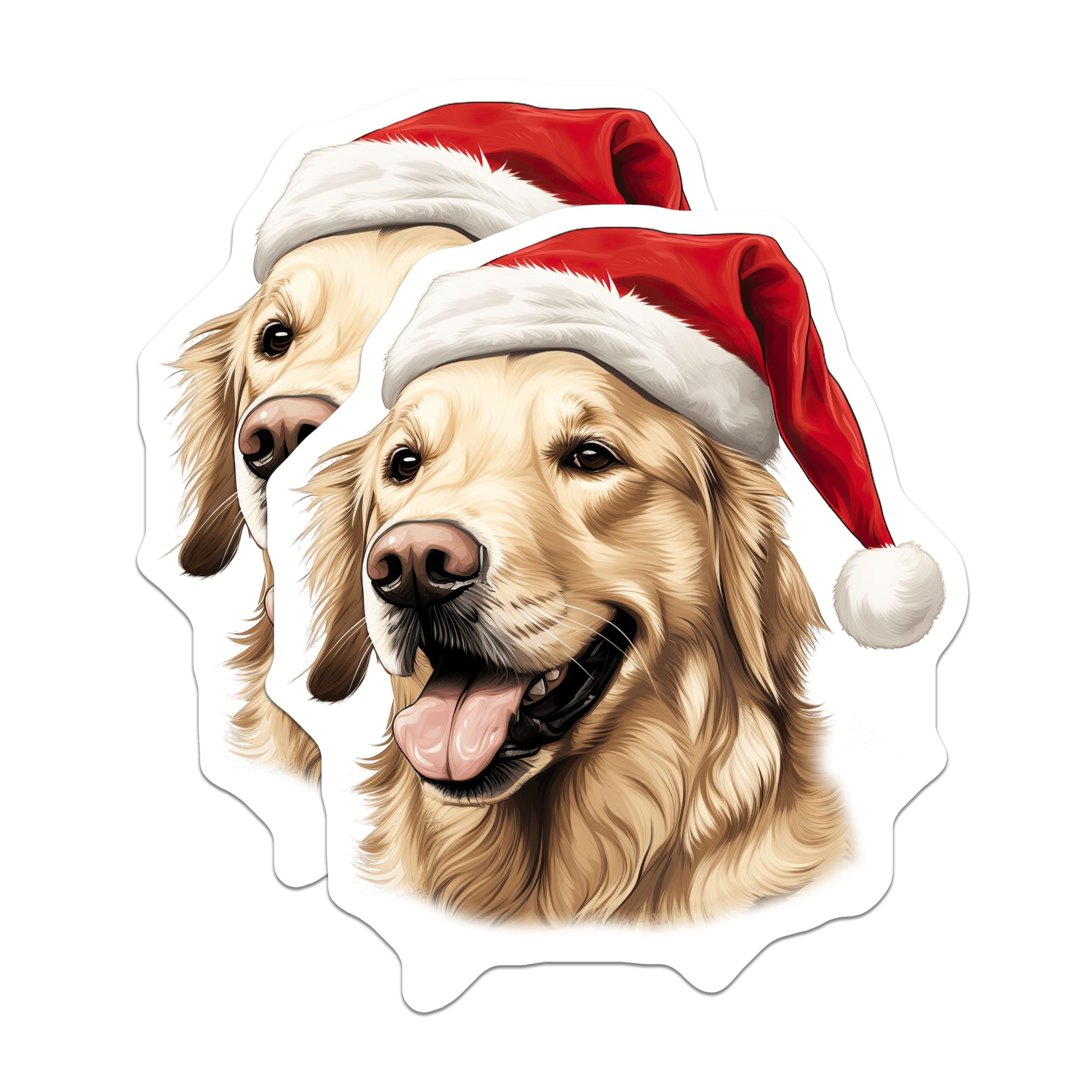 (2 Pack) Golden Retriever Christmas Magnets - Dog Holiday Decor - Pet Lover Winter Accessories - 5 Inches On Longest Side - Thick Durable Magnet - Made in USA - MAG28183