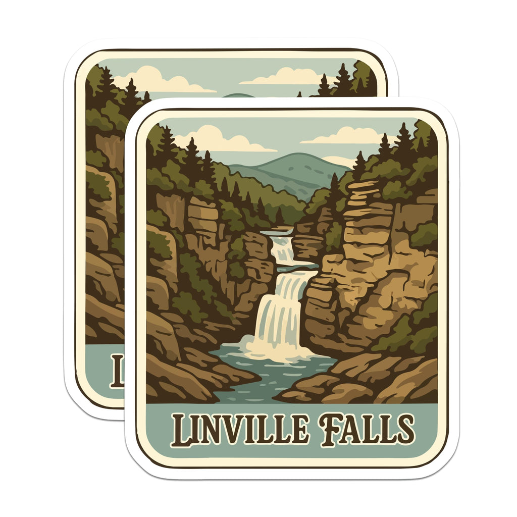 (2 Pack) Linville Falls Magnets - NC Blue Ridge Mountains - Scenic Waterfall Landscape - Retro Nature Magnet - 5 Inches On Longest Side - Thick Durable Magnet - Made in USA - MAG19993