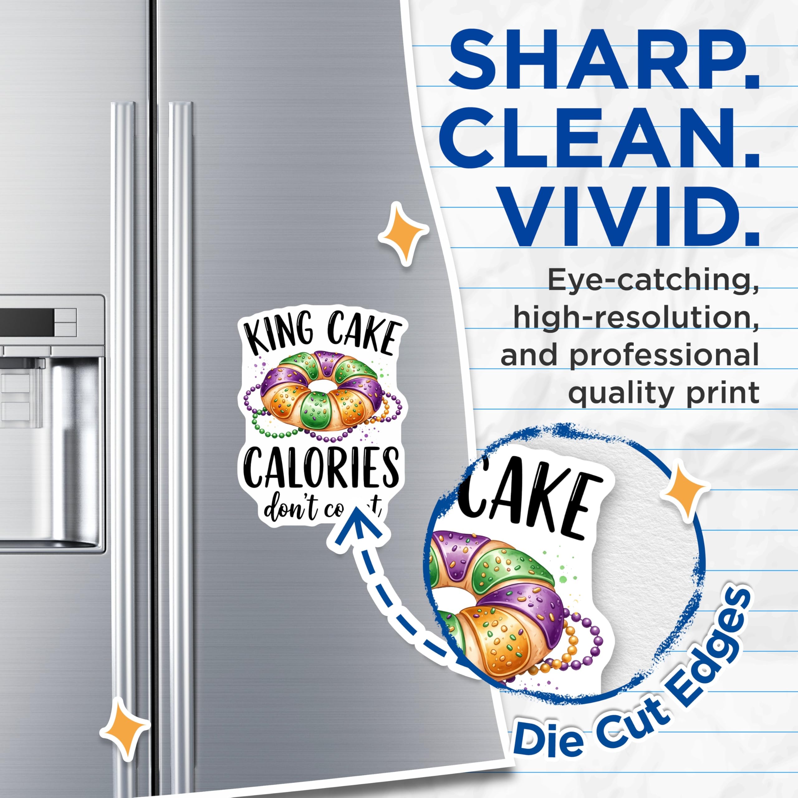 (2 Pack) King Cake Magnets - Mardi Gras Decor - Calorie Free Treats - 5" On Longest Side - Premium Magnet - for Cars, Refrigerators, Toolboxes, Lockers - Made in USA - MAG16016
