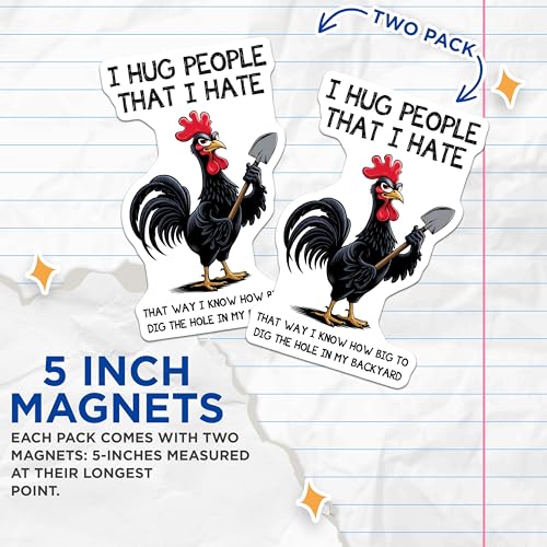 (2 Pack) Funny Chicken Magnets for Fridge - Sarcasm Chicken Magnets - Hilarious Rooster Refrigerator Magnets - 5" On Longest Side - for Cars, Refrigerators, Toolboxes, Lockers - Made in USA BMCS3334