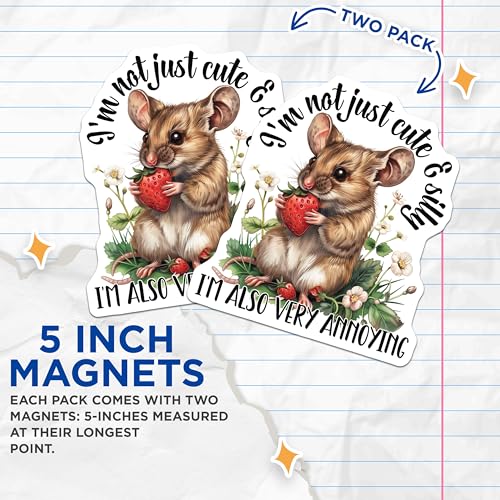 (2 Pack) Cute Mouse with Strawberry Magnets - Funny Quote - Animal Lover - Farmhouse Whimsical - 5" On Longest Side - for Cars, Fridges, Toolboxes - Made in USA - MAG4341