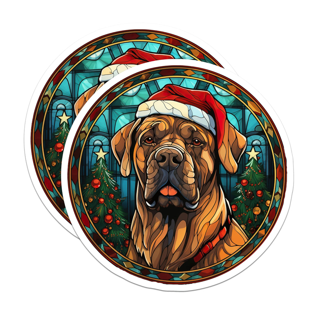 (2 Pack) Stained Glass Christmas Dog Magnets - Santa Hat Mastiff - Holiday Fridge Decor - 5 Inches On Longest Side - Thick Durable Magnet - Made in USA - MAG25727