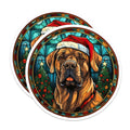 (2 Pack) Stained Glass Christmas Dog Magnets - Santa Hat Mastiff - Holiday Fridge Decor - 5 Inches On Longest Side - Thick Durable Magnet - Made in USA - MAG25727