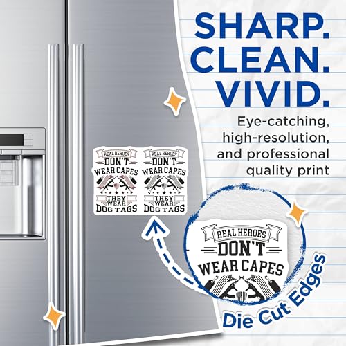 (2 Pack) Real Heroes Don't Wear Capes Magnets Magnets - Military Quote - 5" On Longest Side - Made in USA - Sticks to Refrigerators & Metal Surfaces - MAG9167