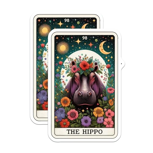(2 Pack) The Hippo Stickers - Psychedelic Animal Art Stickers - Colorful Floral Hippo Stickers - 5" On Longest Side - Sticks to Smooth Flat Surfaces - Made in USA - BMCS5435