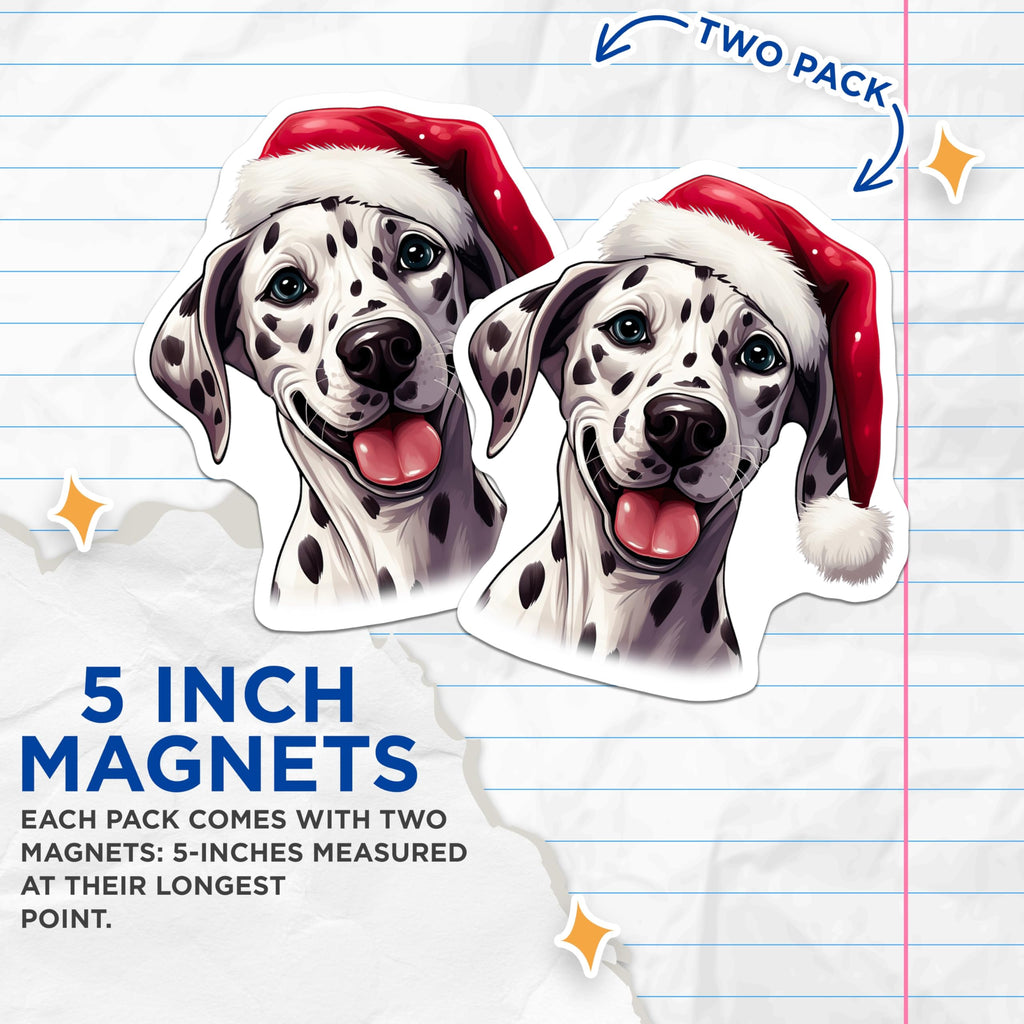 (2 Pack) Christmas Dalmatian Magnets - Santa Hat Dog Decor - Holiday Animal Refrigerator - 5 Inches On Longest Side - Thick Durable Magnet - Made in USA - MAG30896