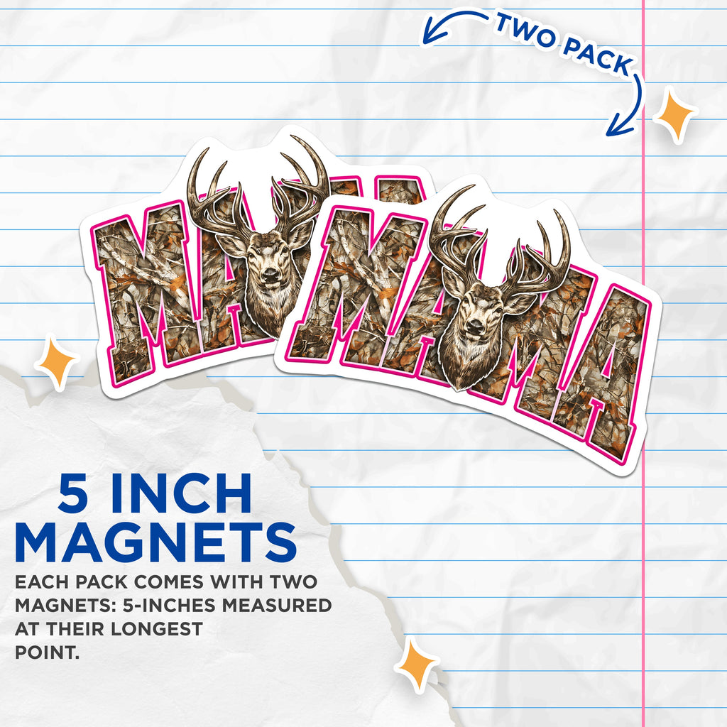 (2 Pack) Camo Mama Magnets - Hunter Mom Refrigerator Decor - Outdoor Loving Mama Auto Accessory - 5 Inches On Longest Side - Thick Durable Magnet - Made in USA - MAG39602