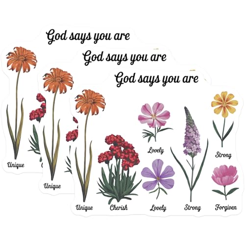 (3 Pack) Floral Affirmations Decals - Positive Flower Stickers - Christian Laptop Decals- 3 Inches On Longest Side - Easy Peel & Apply - Made in USA - 3MCS5396