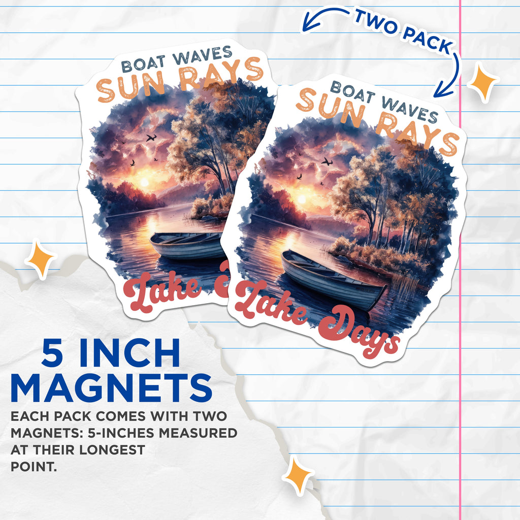 (2 Pack) Lake Scene Magnets - Sunset Rowboat Decor - Nature Landscape Art - 5 Inches On Longest Side - Thick Durable Magnet - Made in USA - MAG37033