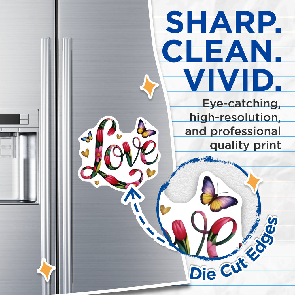 (2 Pack) Floral Love Magnets - Butterfly Tulip Decor - Romantic Heart Fridge Magnet - Spring Kitchen Locker Decoration - 5 Inches On Longest Side - Thick Durable Magnet - Made in USA - MAG38246