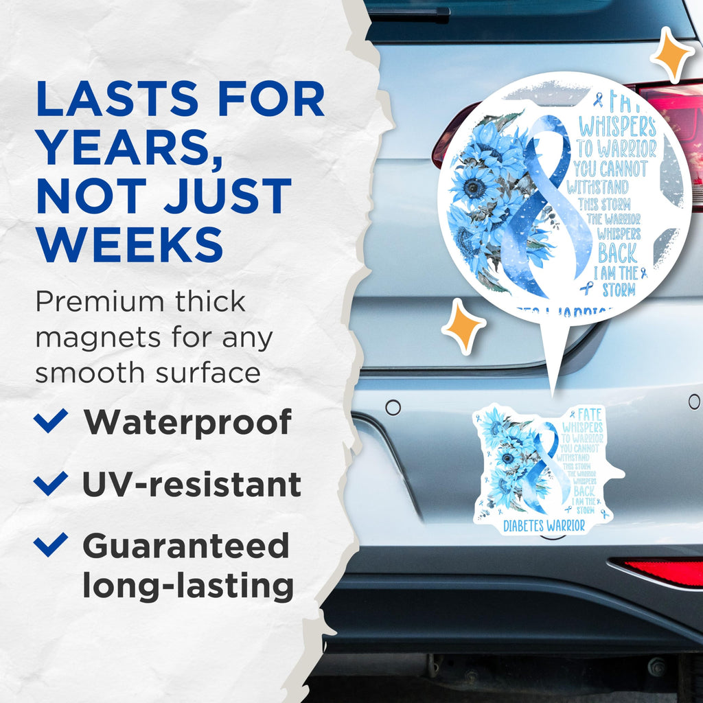 (2 Pack) Diabetes Awareness Magnets - Sunflower Blue Ribbon - Inspirational Quote Magnets - 5" On Longest Side - Premium Magnet - for Cars, Refrigerators, Toolboxes, Lockers - Made in USA - MAG17101