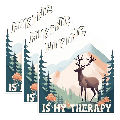 (3 Pack) Hiking Therapy Decals - Deer Forest Scene - Laptop Water Bottle Stickers - 3 Inches On Longest Side - Easy Peel & Apply - Made in USA - 3MCS1349