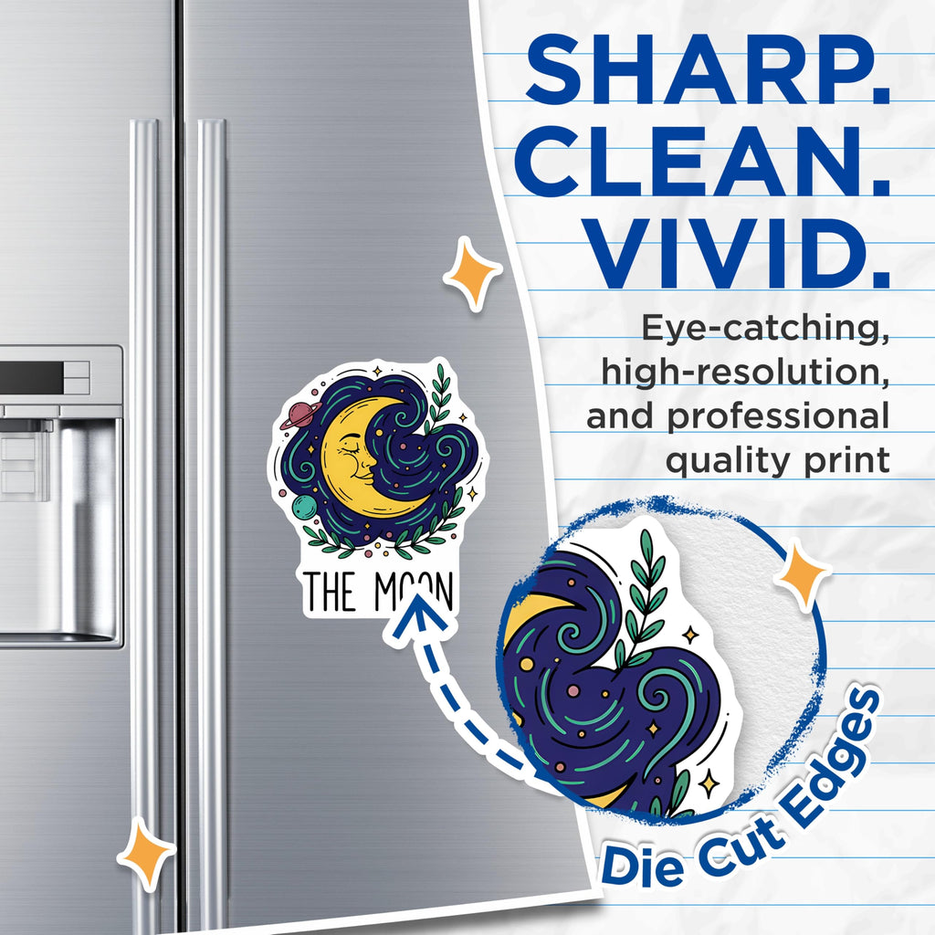(2 Pack) Celestial Sleepy Moon Face Magnets - Mystical Space Refrigerator Accents - Enchanting Night Sky Emblem - 5 Inches On Longest Side - Thick Durable Magnet - Made in USA - MAG21685