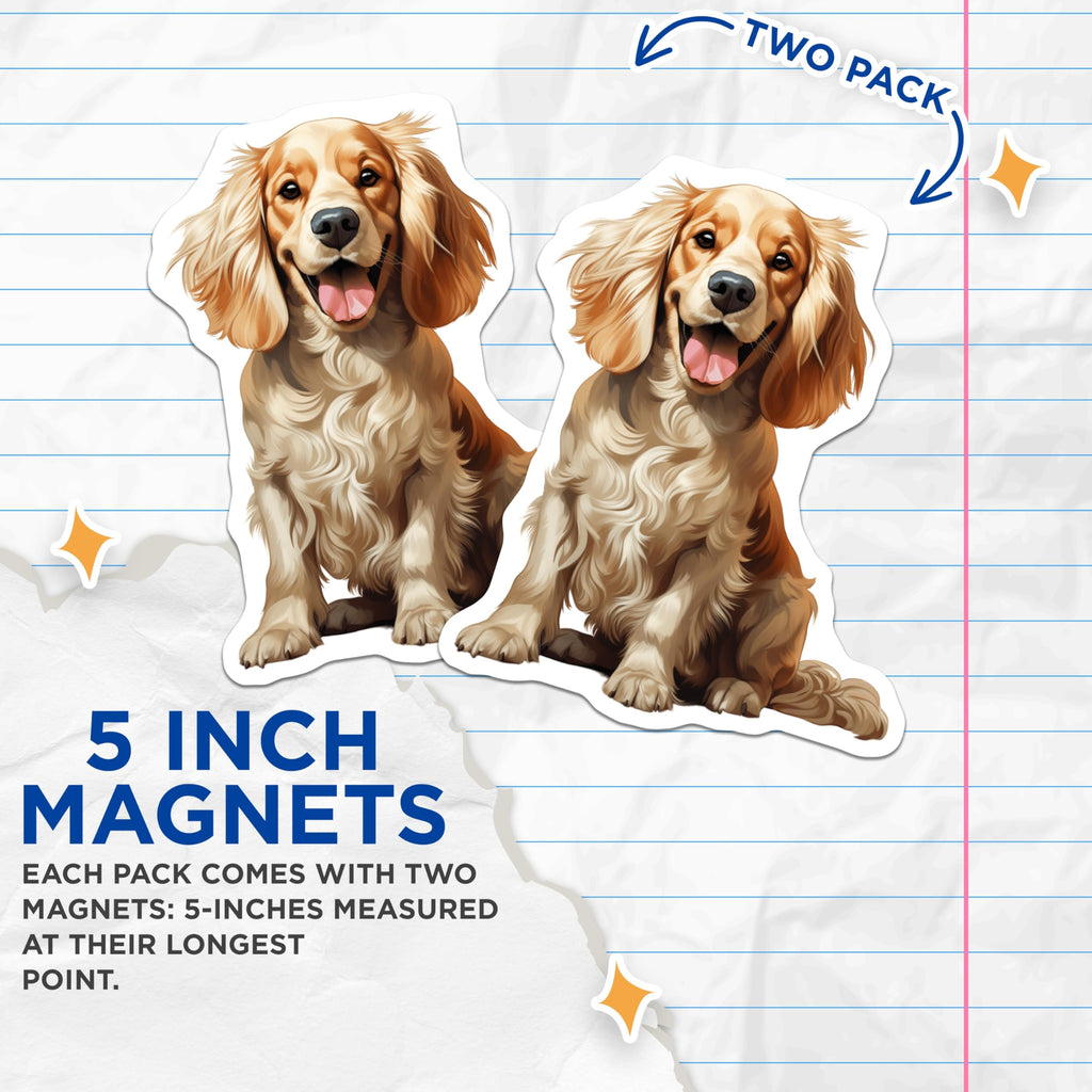 (2 Pack) Happy Dog Magnets - Smiling Spaniel Dog Lover Decor - Golden Retriever Pet Fridge Locker Magnets - 5 Inches On Longest Side - Thick Durable Magnet - Made in USA - MAG29531