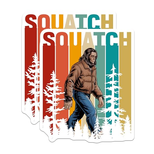 (2 Pack) Bigfoot Sasquatch Retro Stickers - Funny Bigfoot Crypto Zoology - Outdoor Adventure - 5" On Longest Side - Sticks to Smooth Flat Surfaces - Made in USA - BMCS5323