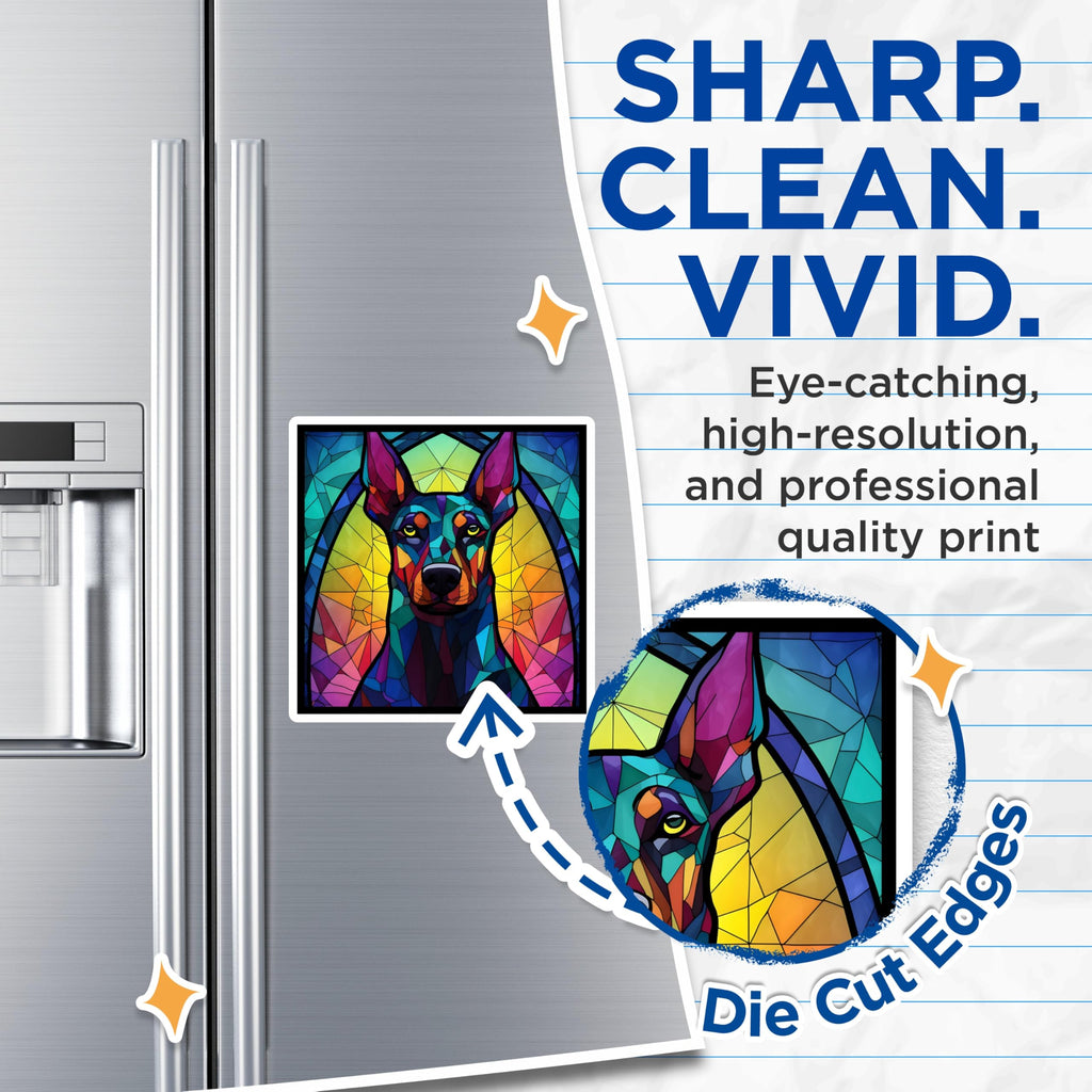 (2 Pack) Doberman Magnets - Stained Glass Dog Art - Unique Fridge Magnets - 5" On Longest Side - Premium Magnet - for Cars, Refrigerators, Toolboxes, Lockers - Made in USA - MAG16356