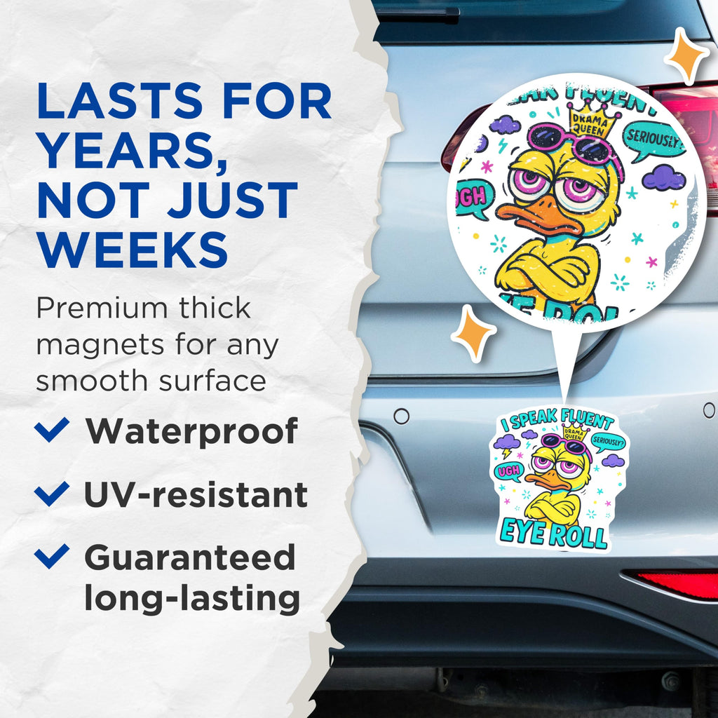 (2 Pack) Drama Queen Duck Magnets - Sassy Eye Roll Expression - Humorous Refrigerator Decor - 5 Inches On Longest Side - Thick Durable Magnet - Made in USA - MAG22063