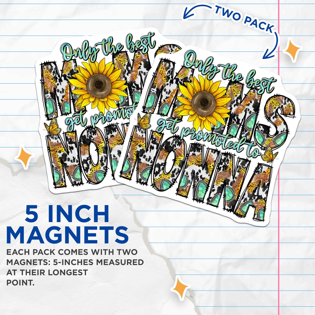 (2 Pack) New Nonna Magnets - Grandma Promotion Announcement - Western Sunflower Country Nonna - 5 Inches On Longest Side - Thick Durable Magnet - Made in USA - MAG26204