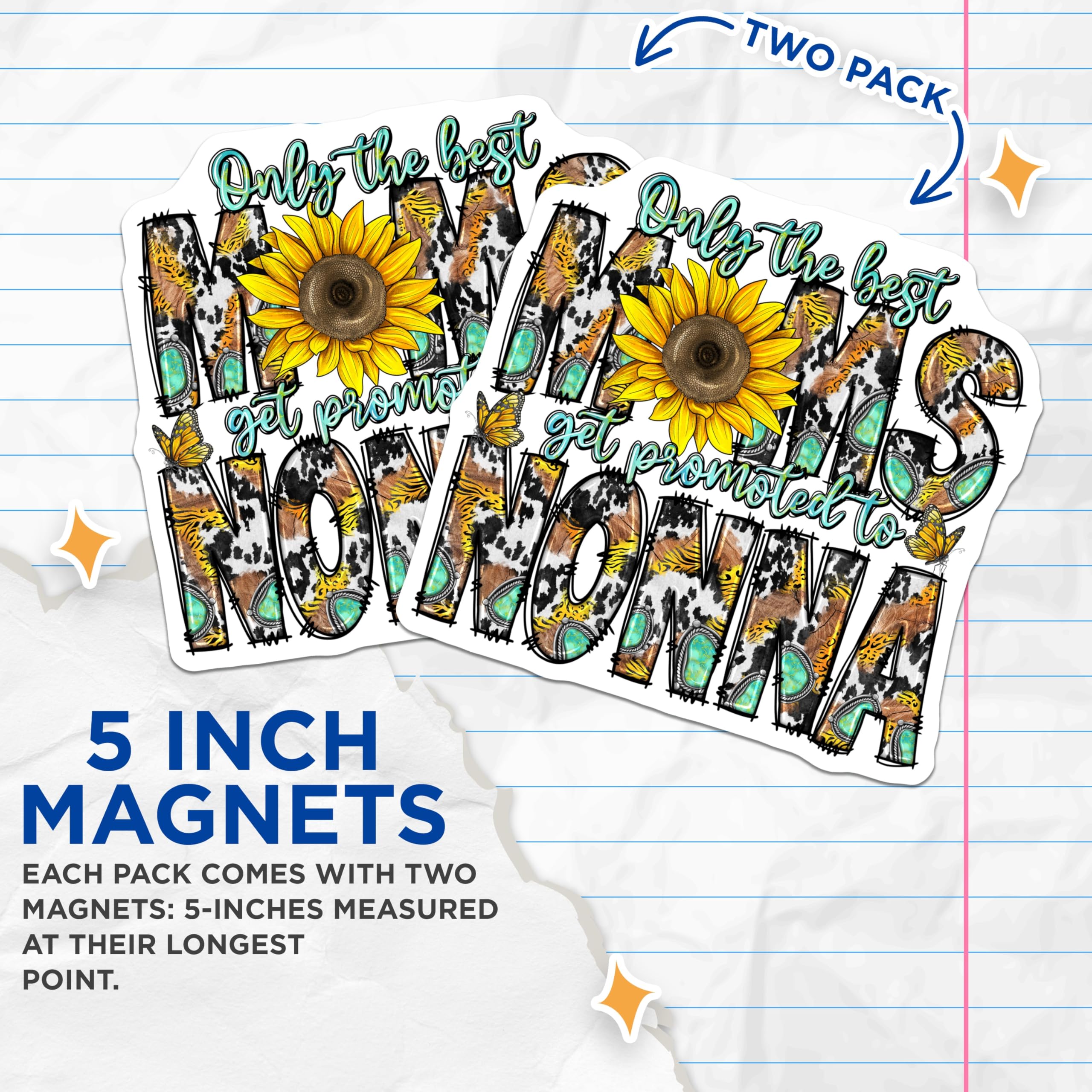 (2 Pack) New Nonna Magnets - Grandma Promotion Announcement - Western Sunflower Country Nonna - 5 Inches On Longest Side - Thick Durable Magnet - Made in USA - MAG26204