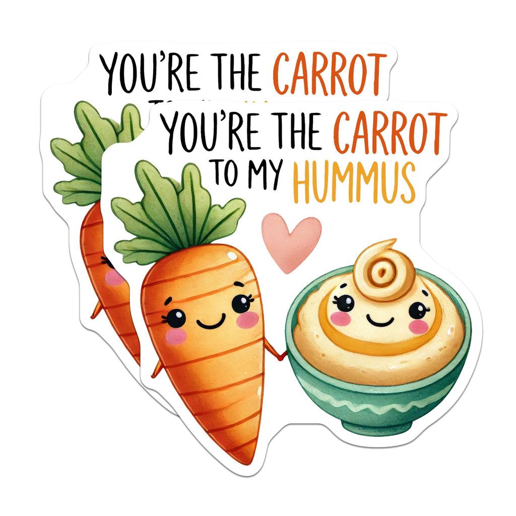 (2 Pack) Cute Carrot and Hummus Stickers - Funny Food Pair Stickers - Adorable Cartoon Sticker for Laptop - 5" On Longest Side - Sticks to Any Smooth Flat Surface - Made in USA - BMCS3376