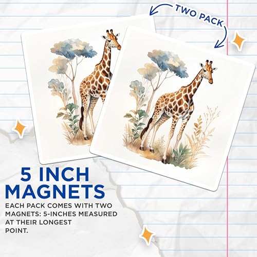 (2 Pack) Giraffe Safari Adventure Magnets Magnets - 5" On Longest Side - Made in USA - Sticks to Refrigerators & Metal Surfaces - MAG8688