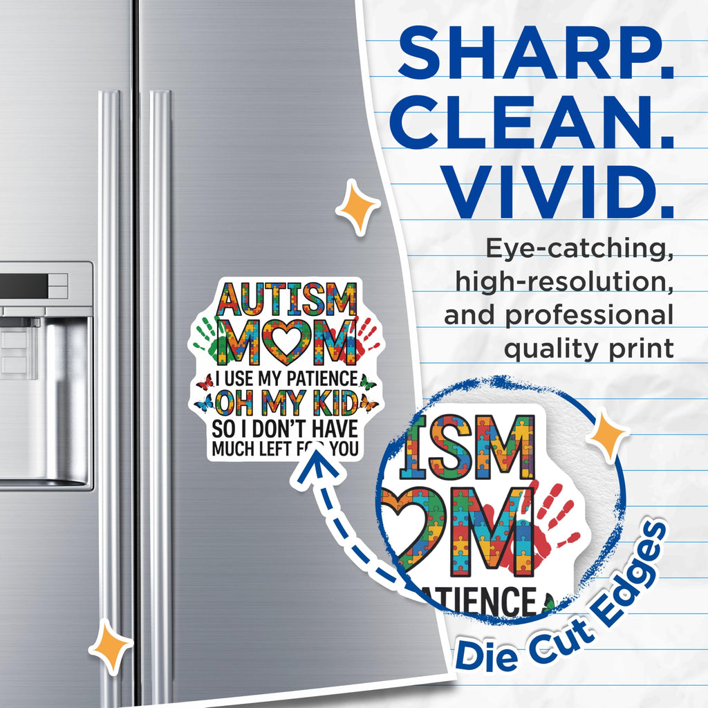 (2 Pack) Autism Mom Magnets - Colorful Puzzle Piece Awareness Art - Funny Patience Quote - Neurodiversity Parent Support - 5 Inches On Longest Side - Thick Durable Magnet - Made in USA - MAG20721