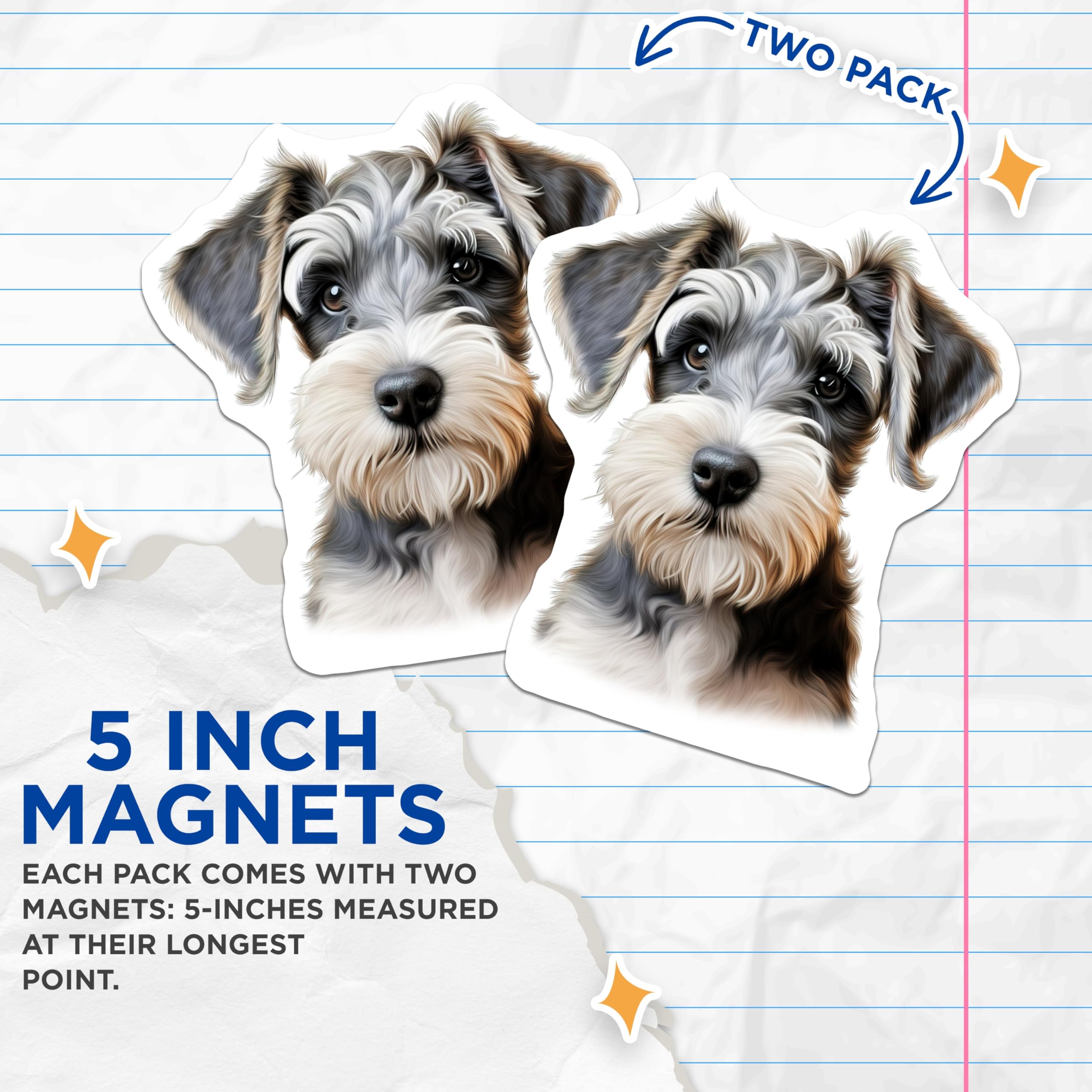 (2 Pack) Schnauzer Puppy Magnets - Mini Dog Lover Decor - Pet Mom Fridge Display - 5 Inches On Longest Side - Thick Durable Magnet - Made in USA - MAG27108
