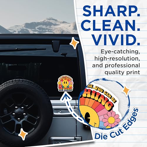 (2 Pack) Be Kind Stickers - Inspirational Quotes Stickers - Happy Sunflower Stickers - Bright Flower Stickers - 5" On Longest Side - Sticks to Smooth Flat Surfaces - Made in USA - BMCS3897