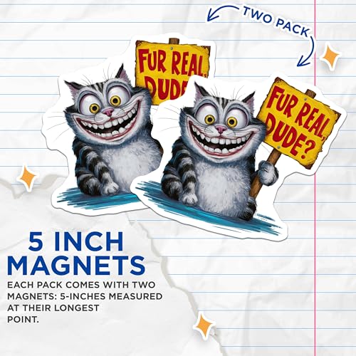(2 Pack) Funny Cat Magnets Magnets - Fur Real Dude - Novelty Kitchen Decor - 5" On Longest Side - Made in USA - Sticks to Refrigerators & Metal Surfaces - MAG8775