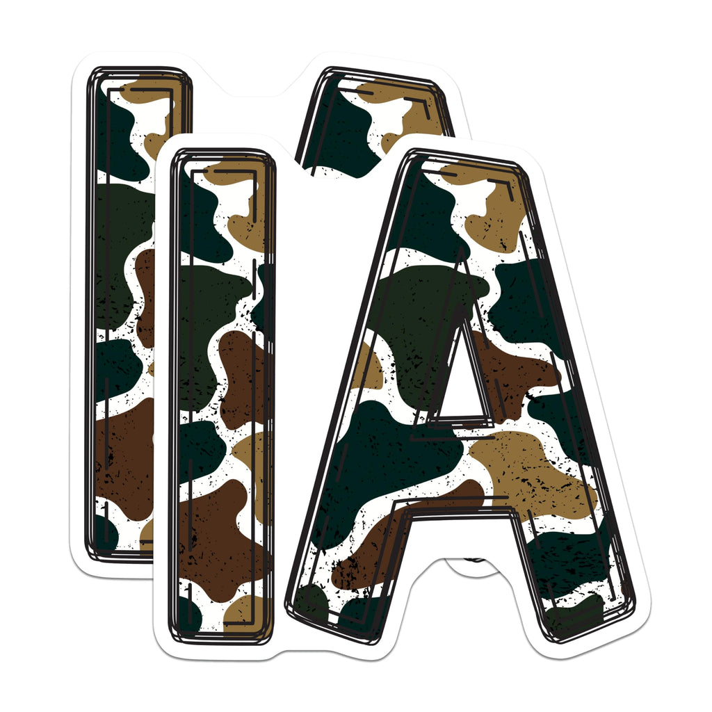(2 Pack) IA Letter Magnets - Camouflage Alphabet Initial - Distressed Abstract Decor - 5 Inches On Longest Side - Thick Durable Magnet - Made in USA - MAG23111