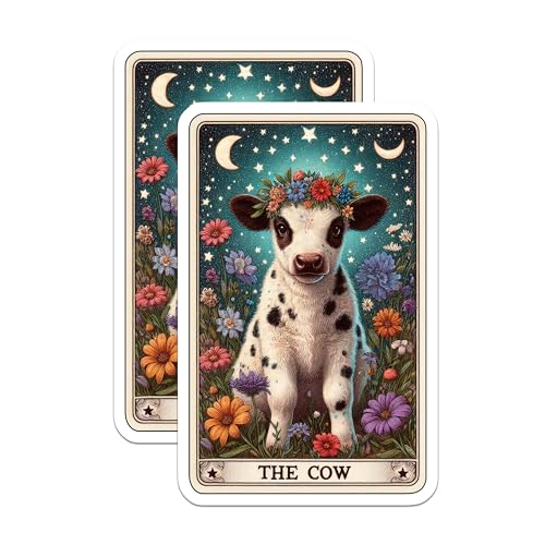 (2 Pack) Cute Cow Stickers - Animal Illustration - Floral Cow Art - 5" On Longest Side - Sticks to Smooth Flat Surfaces - Made in USA - BMCS5373