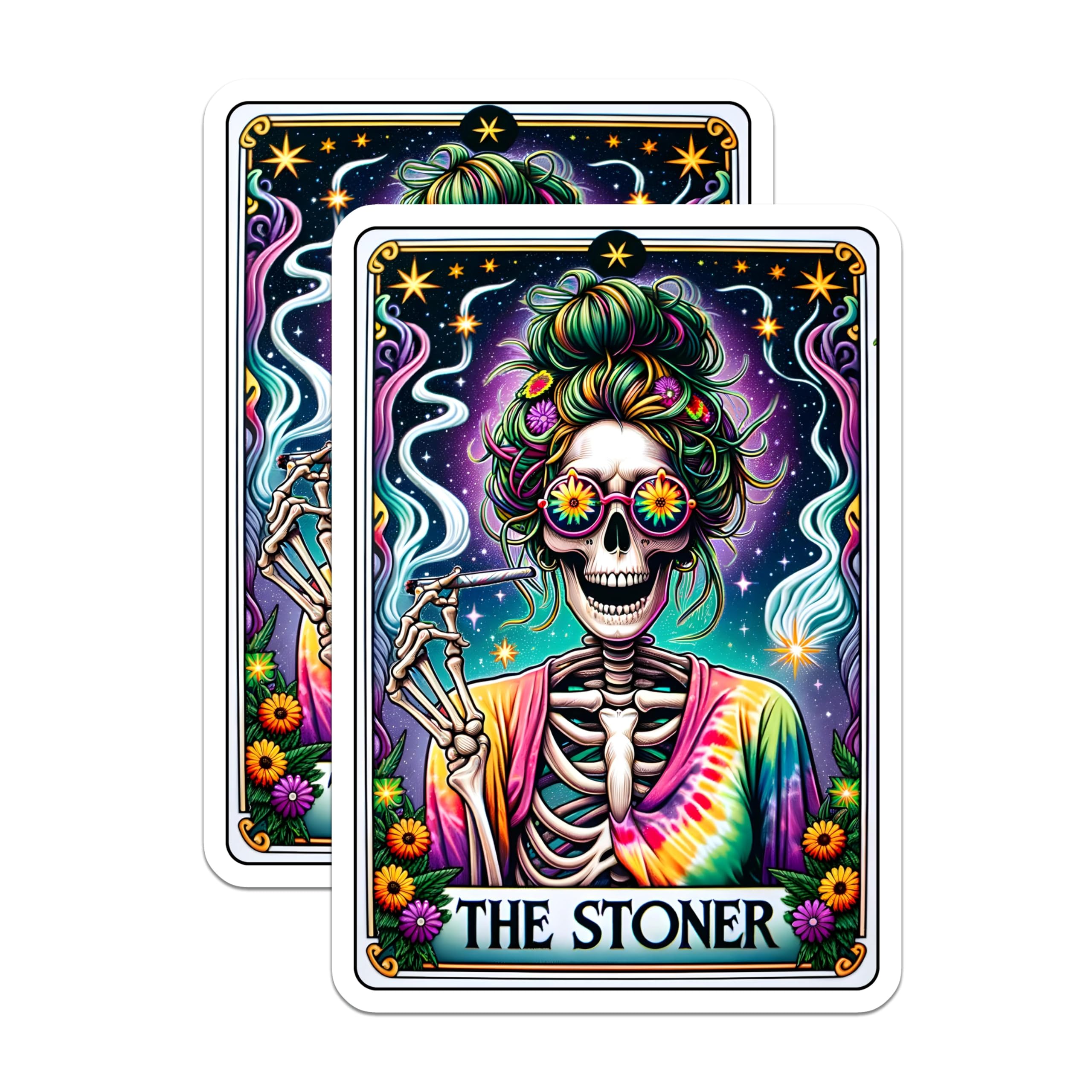 (2 Pack) Stoner Skeleton Magnets - Funny Hippie Weed Art Fridge Magnets - Psychedelic Tarot Card Kitchen Magnets for 420-5 Inches On Longest Side - Thick Durable Magnet - Made in USA - MAG28292