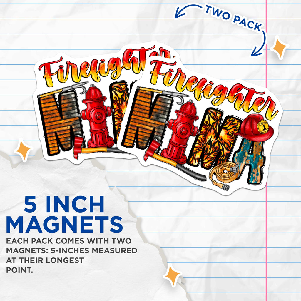 (2 Pack) Firefighter Mama Magnets - Fire Department Appreciation - First Responder Family Support - Hometown Hero Decor - 5 Inches On Longest Side - Thick Durable Magnet - Made in USA - MAG24383