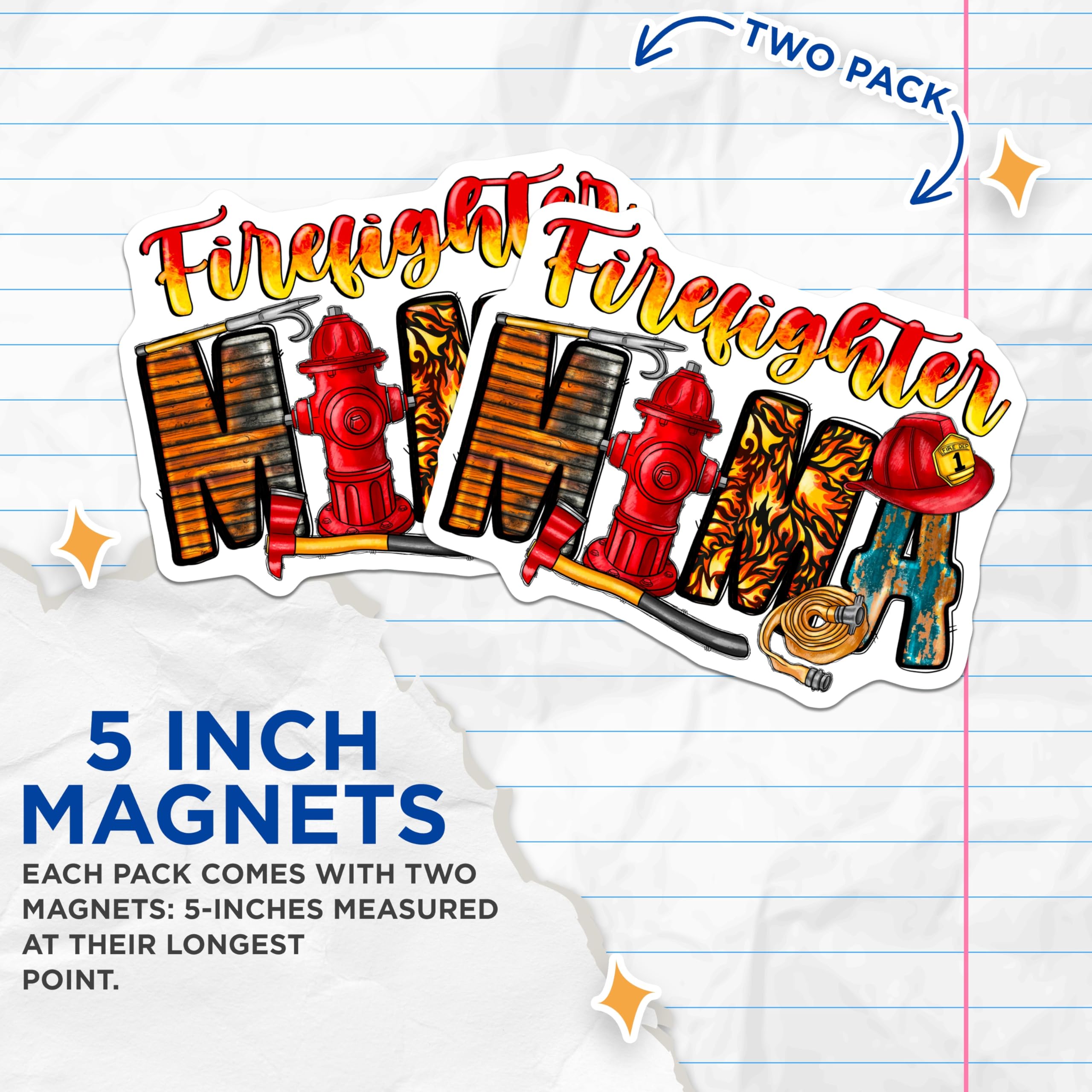 (2 Pack) Firefighter Mama Magnets - Fire Department Appreciation - First Responder Family Support - Hometown Hero Decor - 5 Inches On Longest Side - Thick Durable Magnet - Made in USA - MAG24383