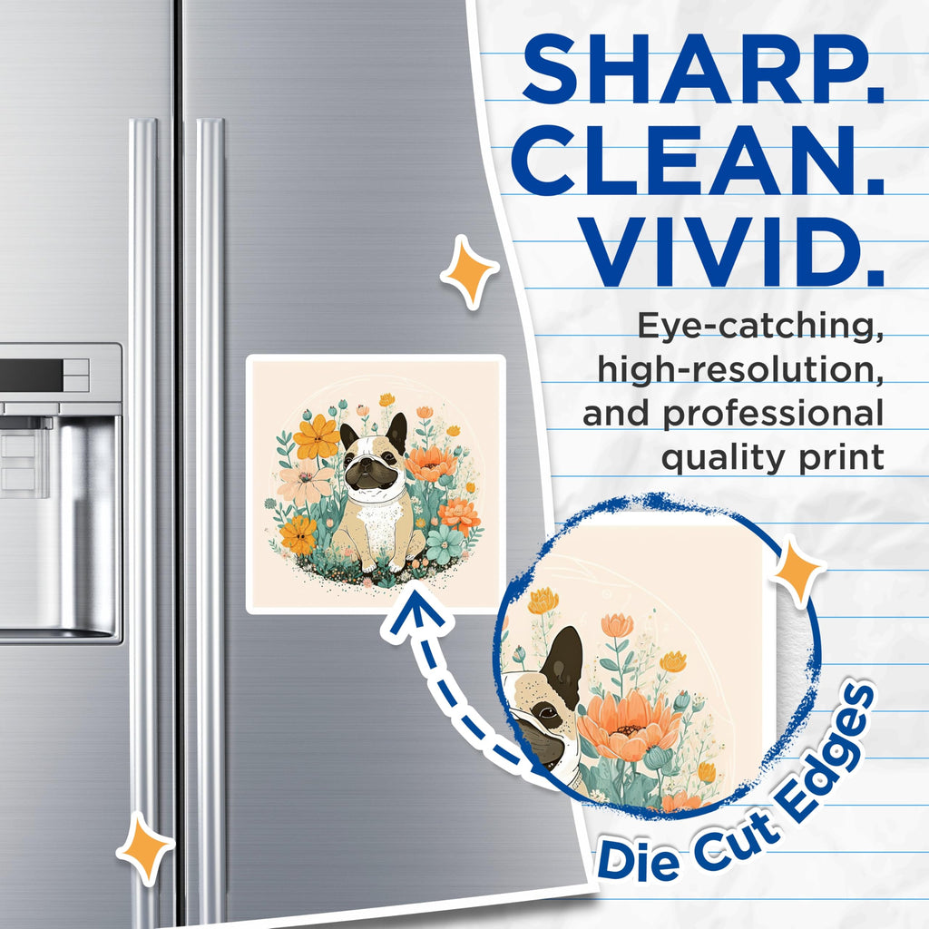 (2 Pack) French Bulldog Magnets - Floral Dog Art - Fridge Magnets Set - Cute Dog Lover - 5" On Longest Side - Premium Magnet - for Cars, Refrigerators, Toolboxes, Lockers - Made in USA - MAG16104
