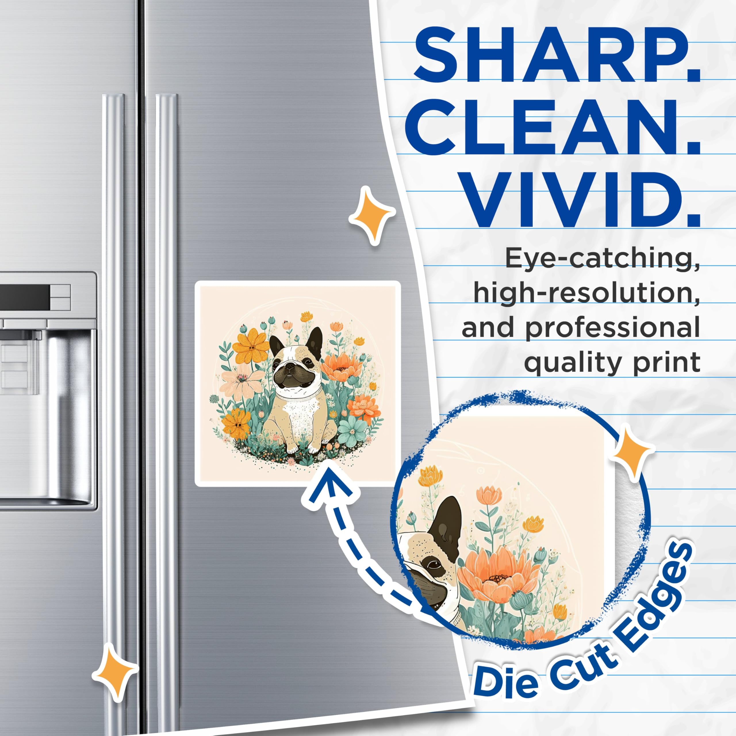 (2 Pack) French Bulldog Magnets - Floral Dog Art - Fridge Magnets Set - Cute Dog Lover - 5" On Longest Side - Premium Magnet - for Cars, Refrigerators, Toolboxes, Lockers - Made in USA - MAG16104