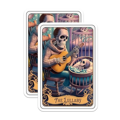 (2 Pack) The Lullaby Skeleton Stickers - Skeleton Family Art - Gothic Skeleton Decor - Unique Skeleton Guitar Art - 5" On Longest Side - Sticks to Smooth Flat Surfaces - Made in USA - BMCS4473