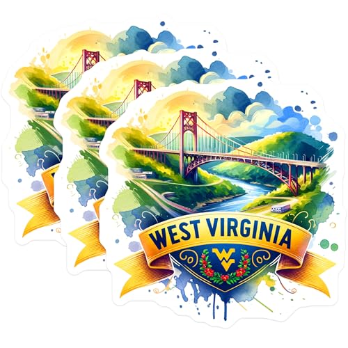 (3 Pack) West Virginia Decals - Watercolor Art - State Pride Sticker- 3 Inches On Longest Side - Easy Peel & Apply - Made in USA - 3MCS5470