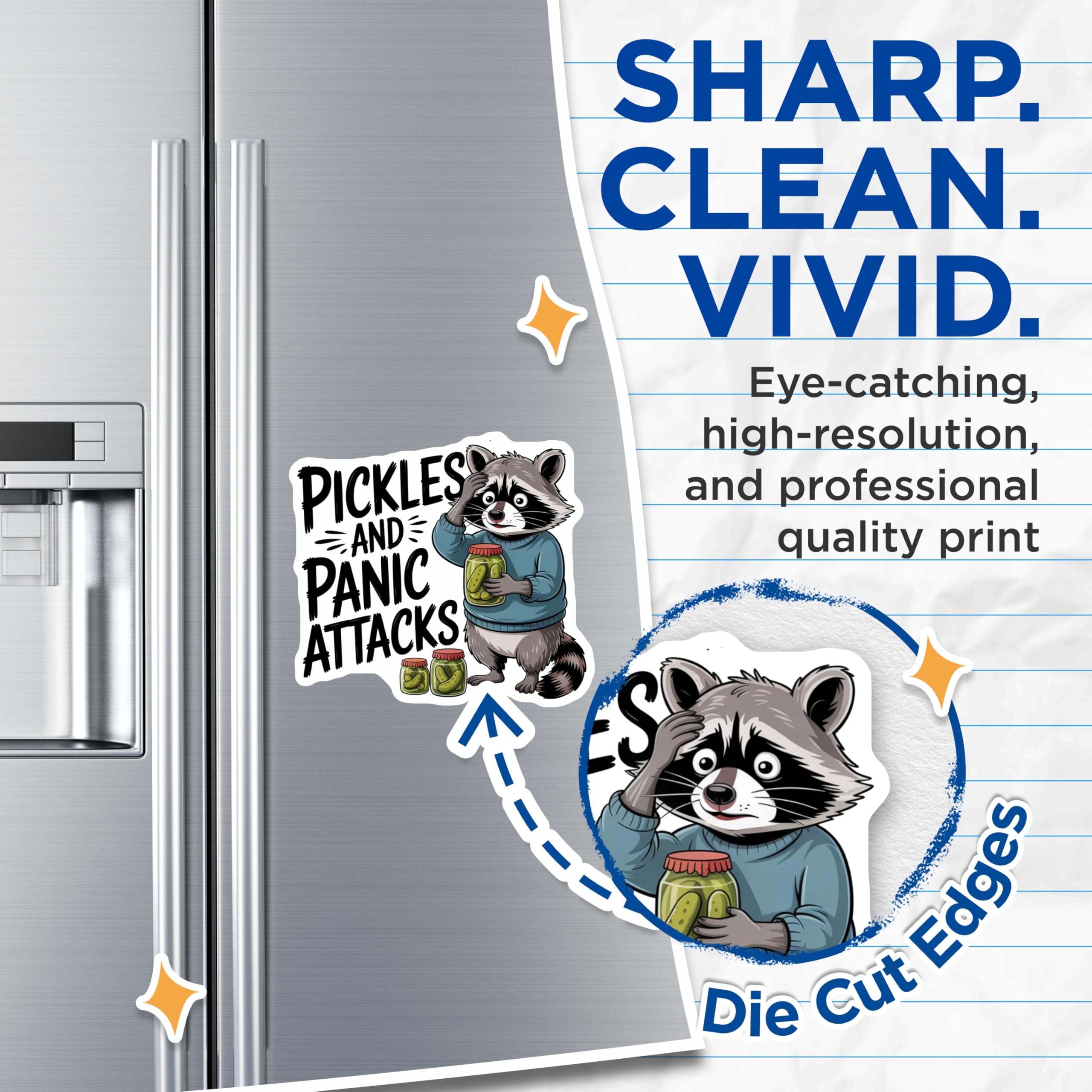 (2 Pack) Funny Raccoon Magnets - Pickles and Panic - Quirky Fridge Decor - 5" On Longest Side - Premium Magnet - for Cars, Refrigerators, Toolboxes, Lockers - Made in USA - MAG16977